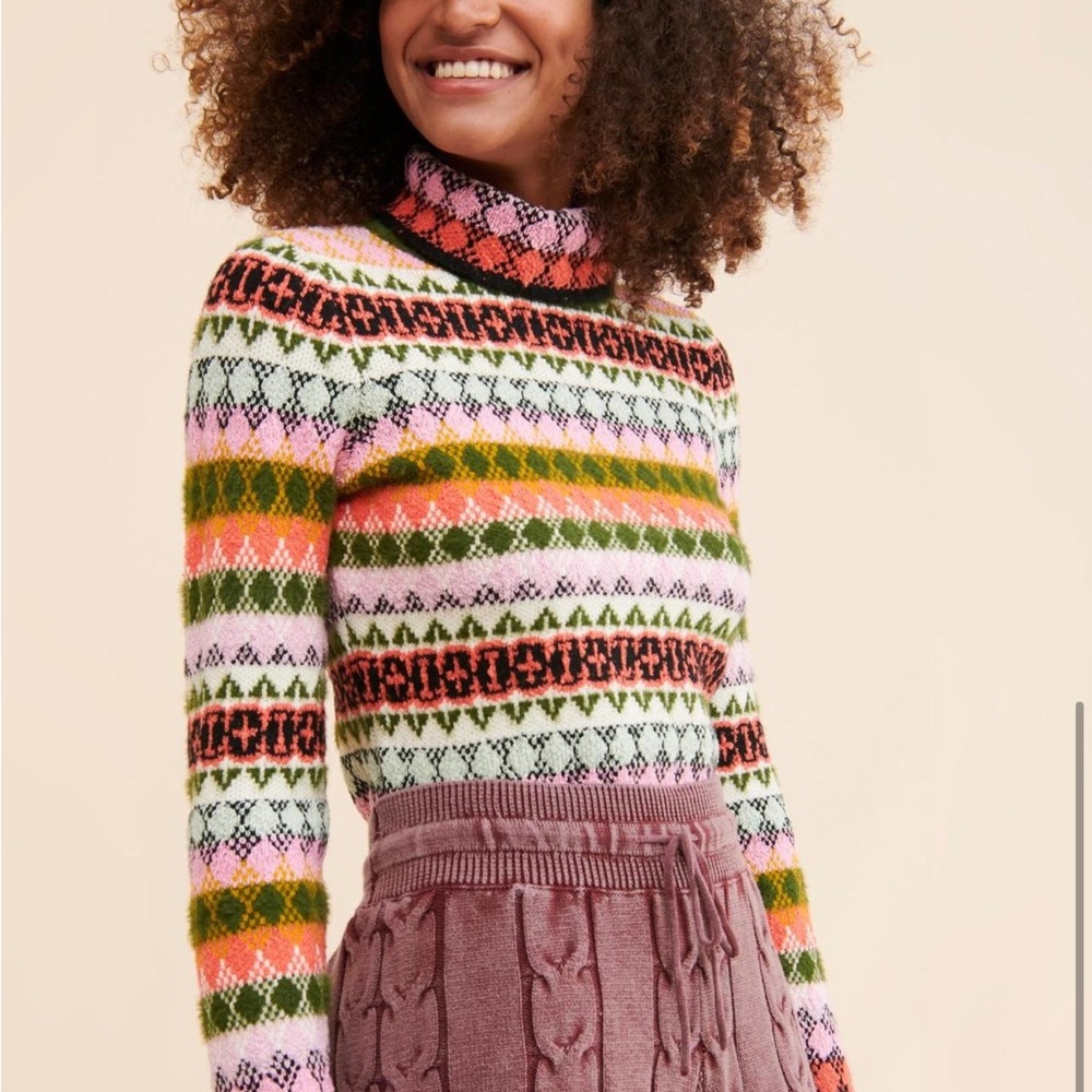 Maeve Colorful Striped Fair Isle Turtleneck Sweater